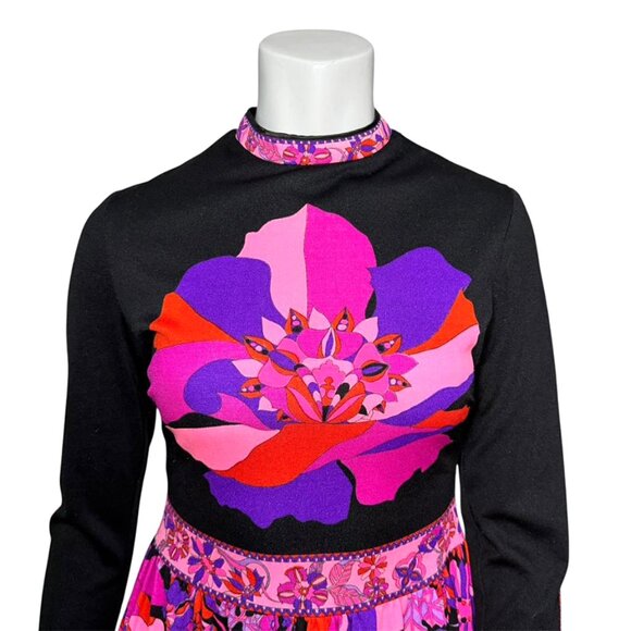 VINTAGE AUTHENTIC MR. DINO 70s Flower Pop Art Turtleneck Midi Dress - Picture 4 of 9